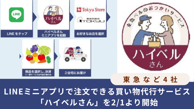 東急など4社、LINEミニアプリで注文できる買い物代行サービス「ハイベルさん」を2/1より開始